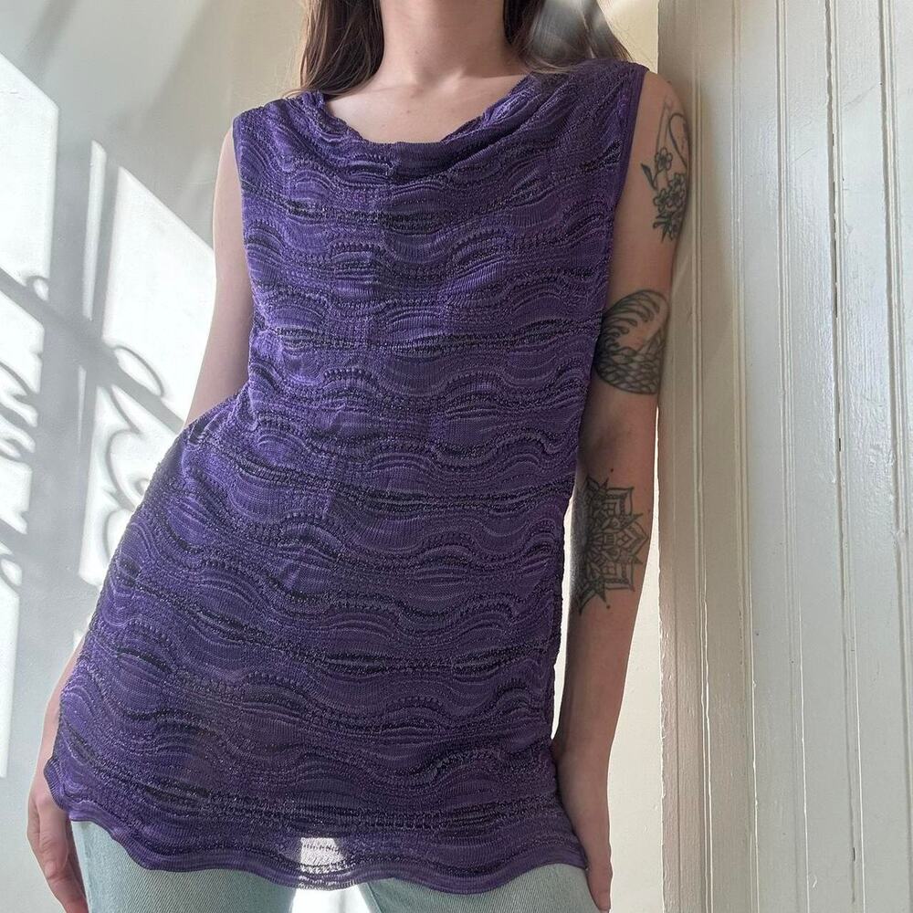 Vintage Jones New York Y2K Purple Sparkly Boat Neck Tank Medium NYE Party 90s